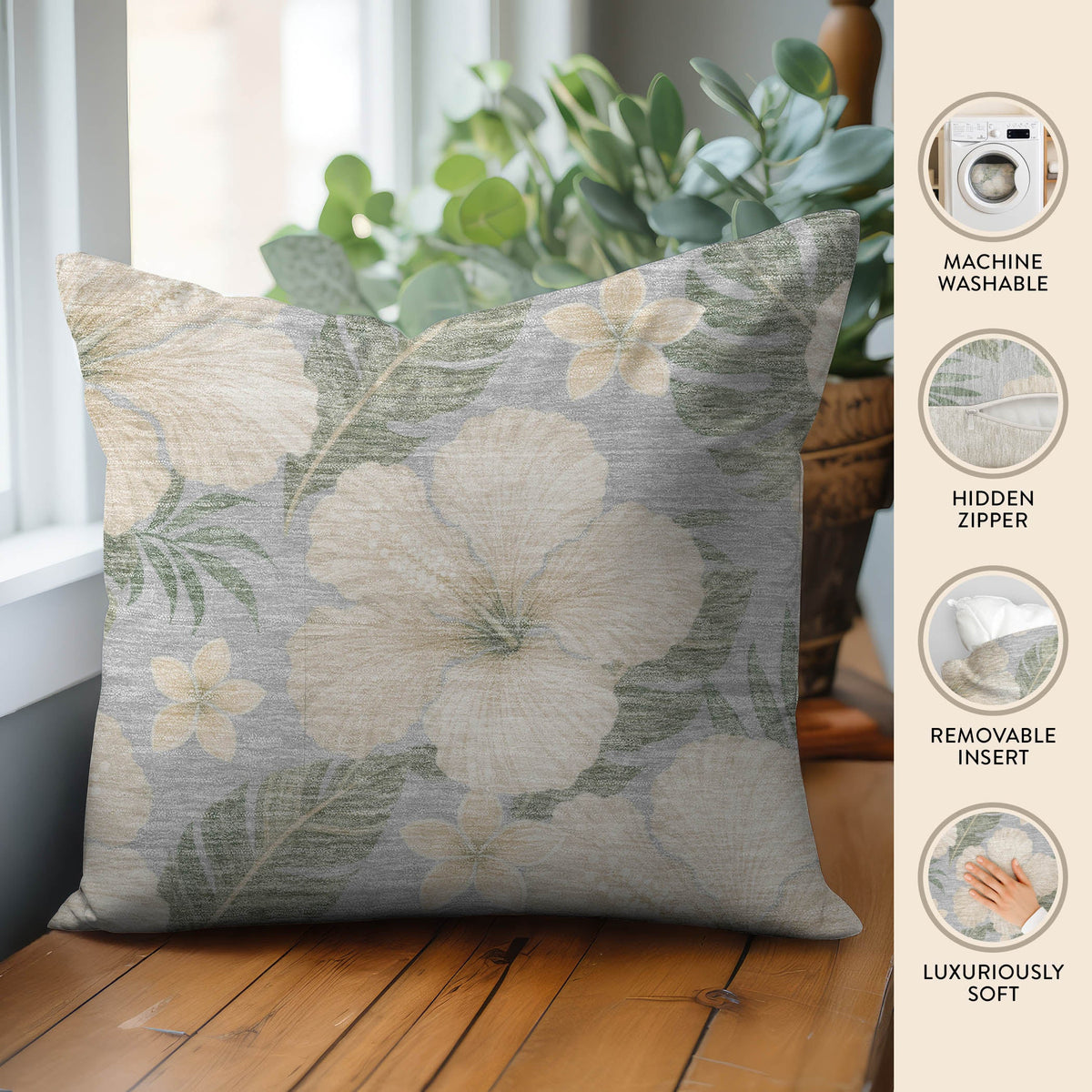 Aloha AH12 Silver Chenille Decorative Pillow