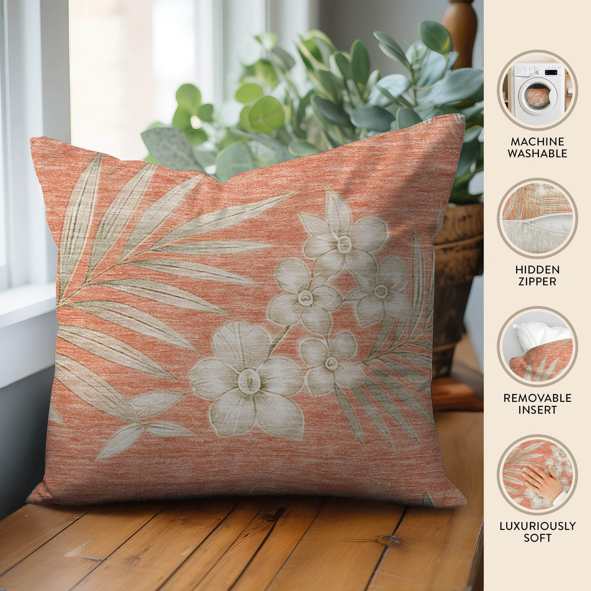 Aloha AH1 Coral Chenille Decorative Pillow