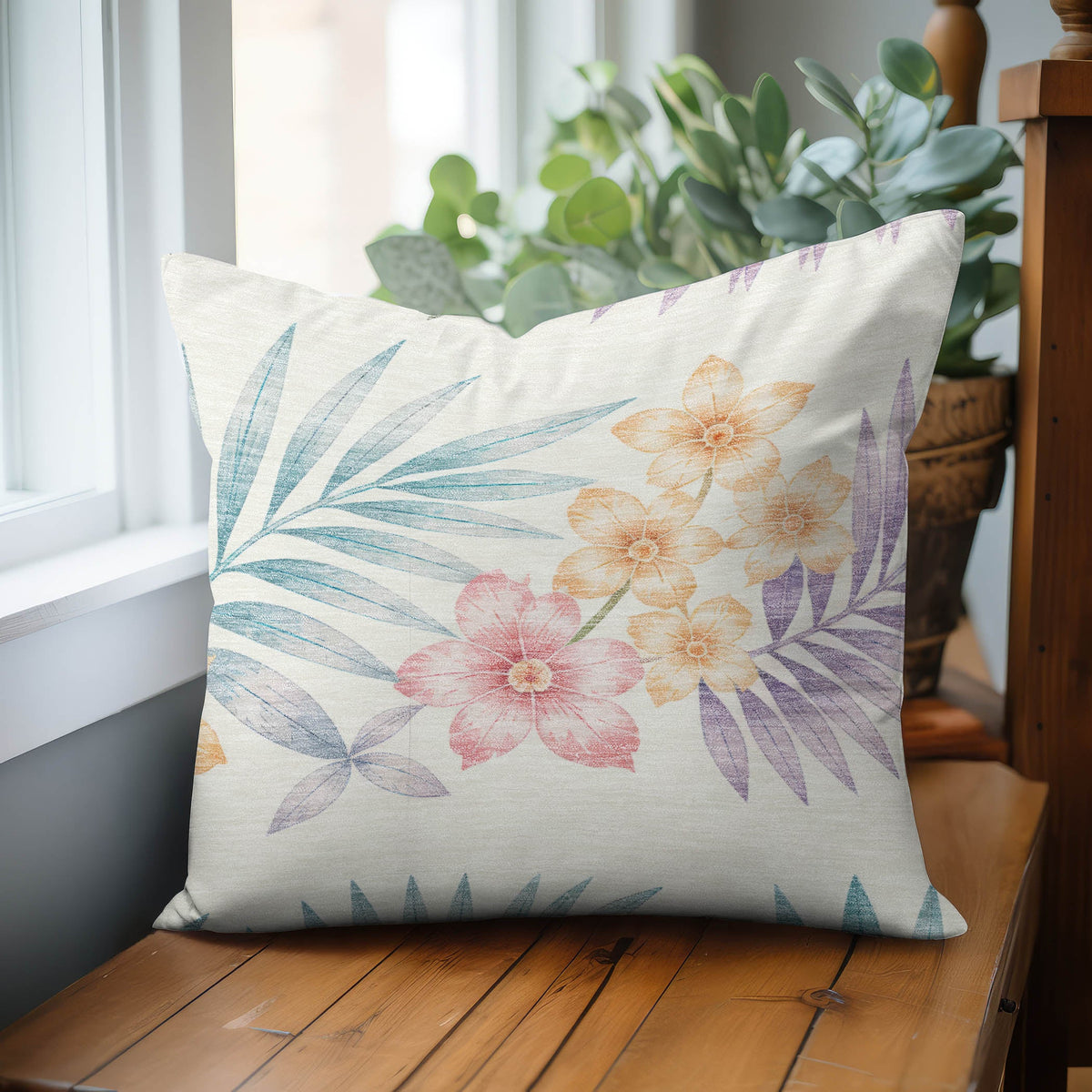 Aloha AH1 Ivory Chenille Decorative Pillow