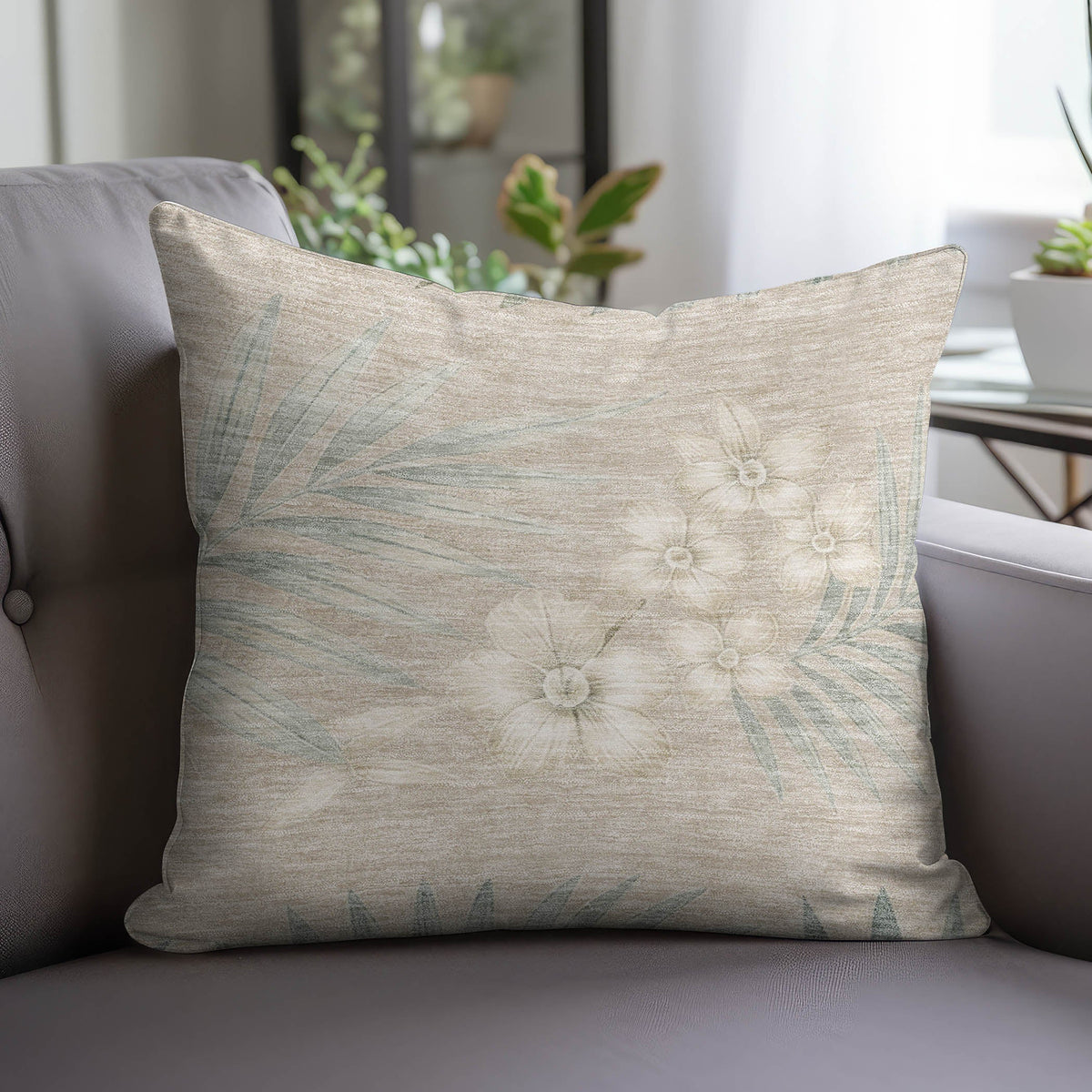 Aloha AH1 Khaki Chenille Decorative Pillow