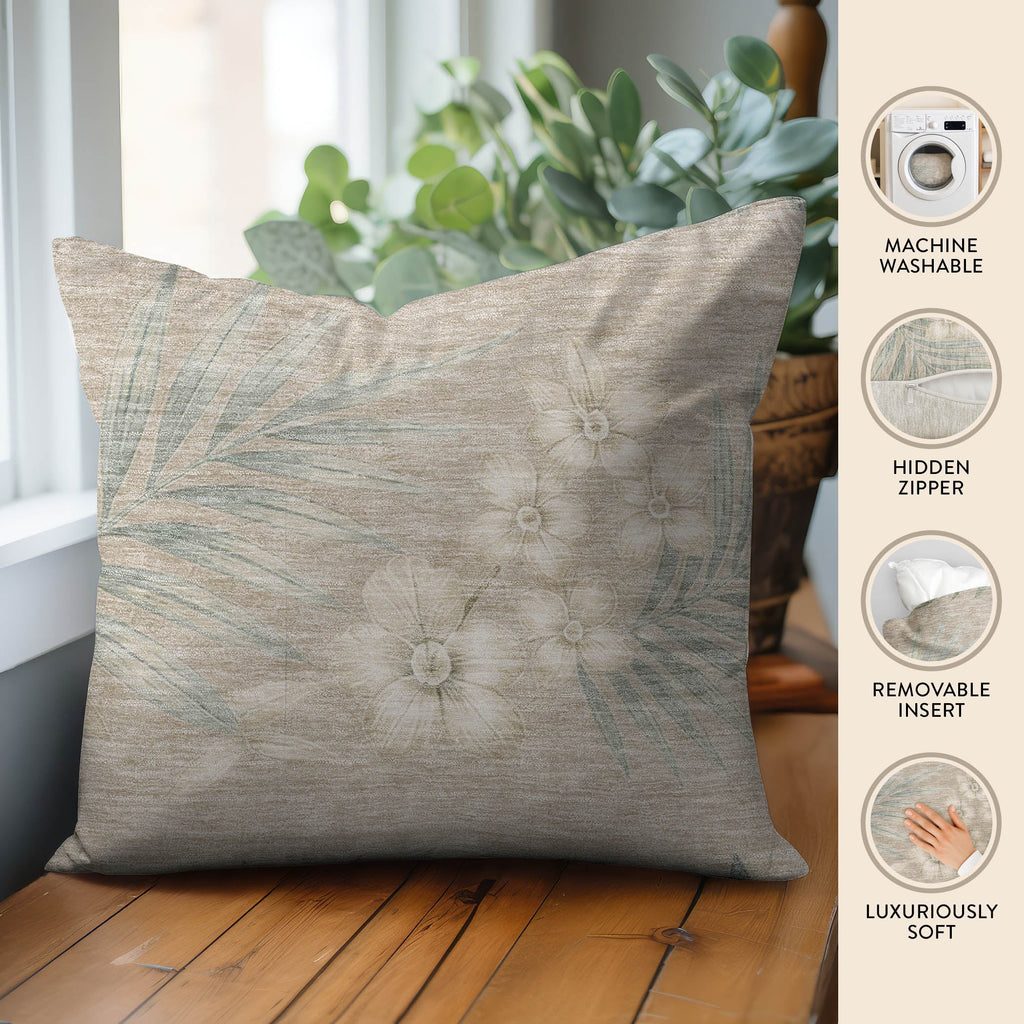 Aloha AH1 Khaki Chenille Decorative Pillow