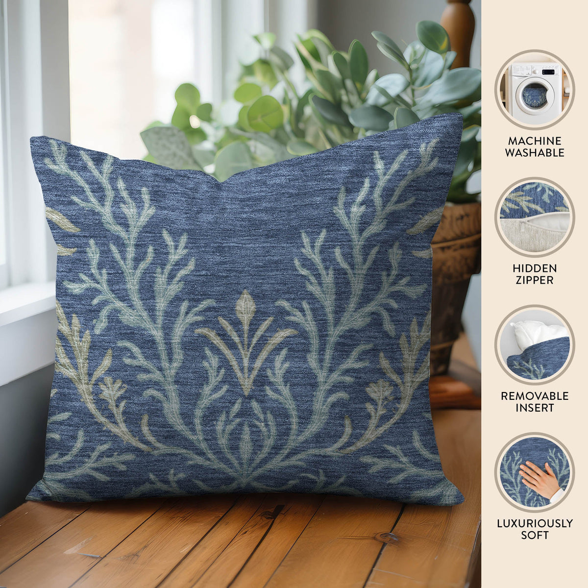 Bluewater BW11 Blue Chenille Decorative Pillow